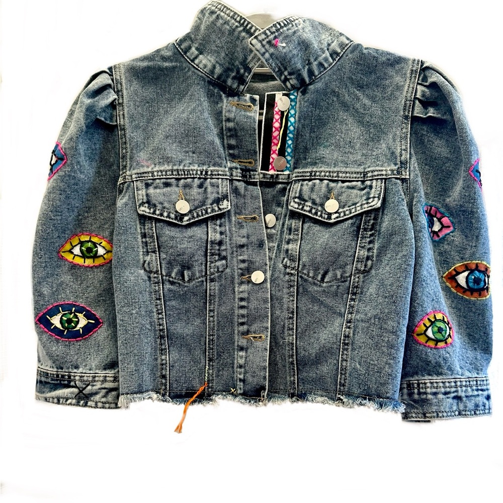 Blue Jean Jacket with Artistic Eye Patches